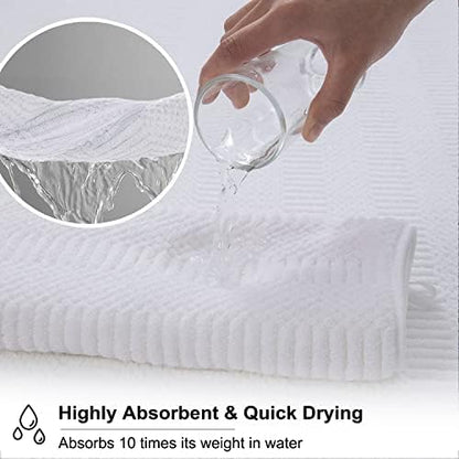 2 Piece White Geometric Hand Towel Set 16"x31" Soft Highly Absorbent Quick Dry Bathroom Towels Microfiber Plush Towels Set Woven Towels for Kitchen Hotel Spa Gym