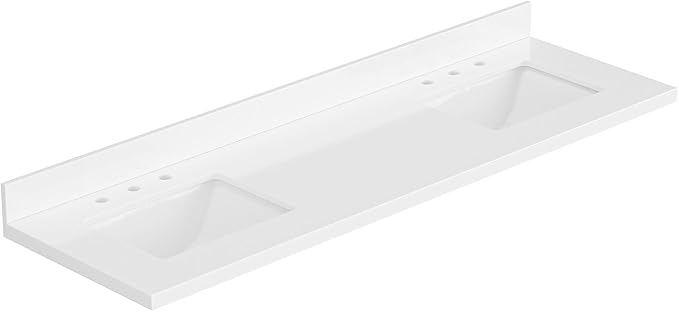 ARIEL 73 inch Double Bathroom Vanity top with Sink, 1.5 Inch Thick Miter Edge White Quartz top, Rectangle Double Sink Vanity top, Includes Backsplash