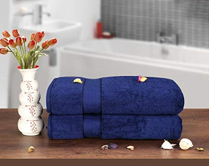 GLAMBURG 700 GSM Premium Cotton 2-Pack Oversized Extra Large Bath Sheet Set - 100% Combed Cotton - 2 Bath Sheets 35x70 - Luxury Hotel & Spa Quality - Durable Ultra Soft Highly Absorbent - Navy