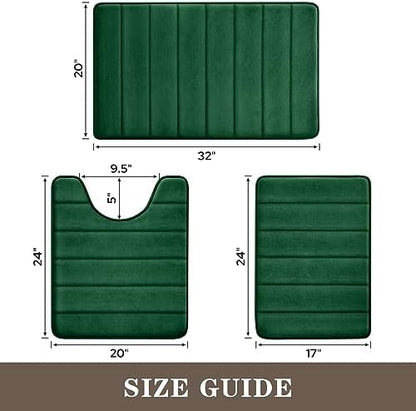 BYSURE Dark Green Memory Foam Bathroom Rug Set 3 Piece