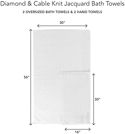 Texere 100% Organic Cotton Diamond Jacquard 700 GSM Luxury Bath Towel Sets - Ultra Soft and Absorbent Hotel and Spa Quality (Diamond, Bright White, 2 Bath & 2 Hand Towels)