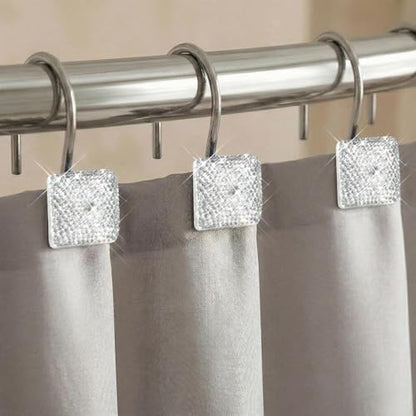 Clear Bling Shower Curtain Hooks: Christmas Bathroom Curtain Rings, 12Pcs