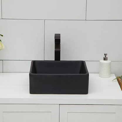Logmey 15 Inch Black Bathroom Vessel Sink 15"x15" Square Small Vessel Sink for Bathroom Sink Above Counter Porcelain Ceramic Vanity Art Countertop Sink