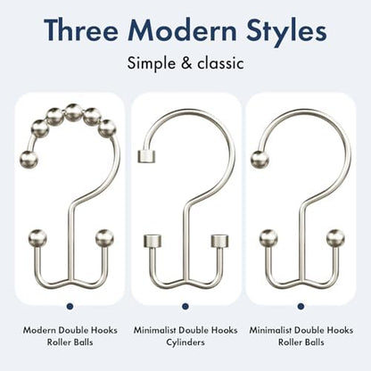 Bathway Shower Curtain Hooks Matte Nickel Shower Curtain Rings, 12 Pcs Double Hook Shower Curtain Hooks Rings Shower Curtain Hangers Rust Proof, Metal Shower Hooks for Bathroom Shower Curtain Rod