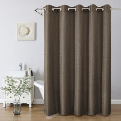 eachope No Hook Waffle Shower Curtain, No Liner Needed, 71x74 Inch, Brown