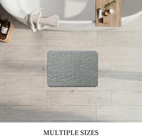 YIHOUSE Memory Foam Bath Mat Cobblestone Bathroom Rugs Super Water Absorbent Bath Mats for Bathroom Machine Washable Bath Rugs(17x24,Light Gray)