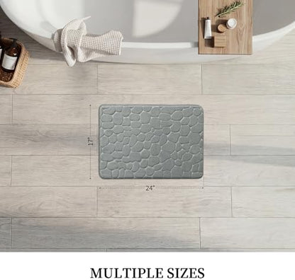 YIHOUSE Memory Foam Bath Mat Cobblestone Bathroom Rugs Super Water Absorbent Bath Mats for Bathroom Machine Washable Bath Rugs(17x24,Light Gray)