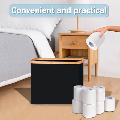 efluky Toilet Paper Storage, Toilet Paper Basket with Lid, Bathroom Storage Organizer, Free Standing Holder Up to 9 Mega Rolls, Black
