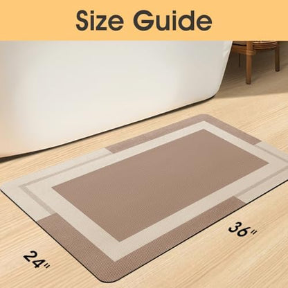 ACCUMTEK Non Slip Bath Mat, Thin Bathroom Rugs Fit Under Door, Quick Dry Bath Mats, Machine Washable Bath Rugs for Bathroom, Bathtub & Kitchen, Bathtub, Light Brown/Bordered/36 x24