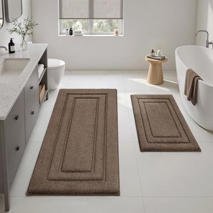 HOMEIDEAS Bathroom Rugs Sets 2 Piece, Soft Extra Long Bath Mat Brown