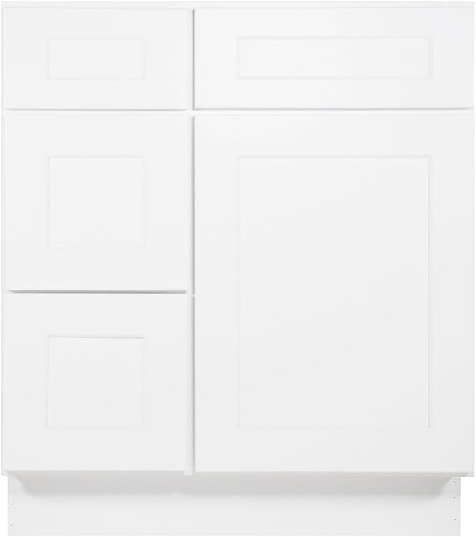 Furinno Shaker Drawers Left Bath Vanity Cabinet Without Top, Ready to Assemble, 21 D x 30 W x 34.5 H, White