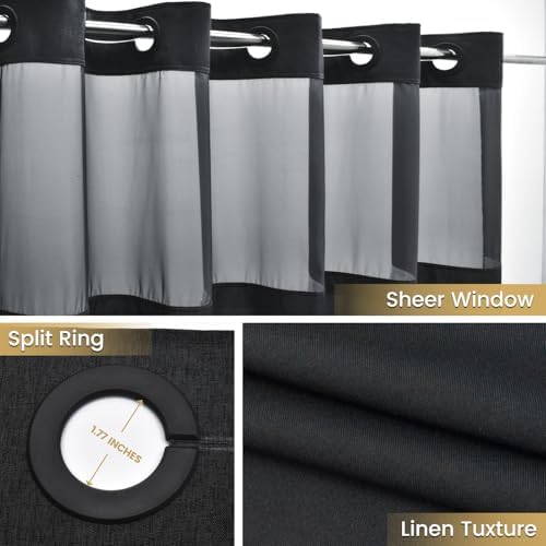 WONICY Small No Hook Shower Curtain with Liner, Black, 36 x 74 Inch