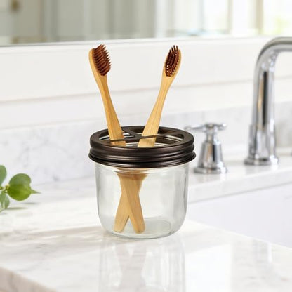 Amolliar Glass Mason Jar Bathroom Accessories Set 4 Pcs (Bronze)