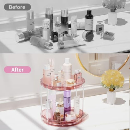 Rotating Makeup Organizer, Perfume Skincare Holder, 2 Tier 9 Inch, Pink