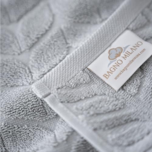 BAGNO MILANO Turkish Cotton Bath Towels, Hand Towels - Soft Plush Jacquard Collection - Highly Absorbent Towel Set (Light Grey, 6 pcs Towel Set)