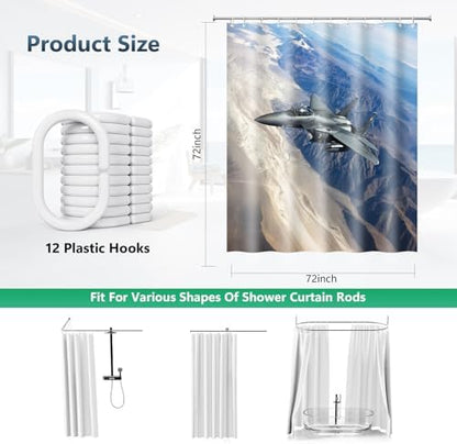F-15 Eagle Fighter Jet US Air Force Shower Curtain with Hooks 72 x 72 Inch