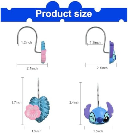 12-Piece Blue Cute Shower Curtain Hooks for Bathroom