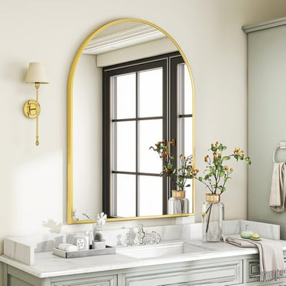 VooBang Large Arched Wall Mirror, 36 x 48 inch Arch Bathroom Mirror Gold