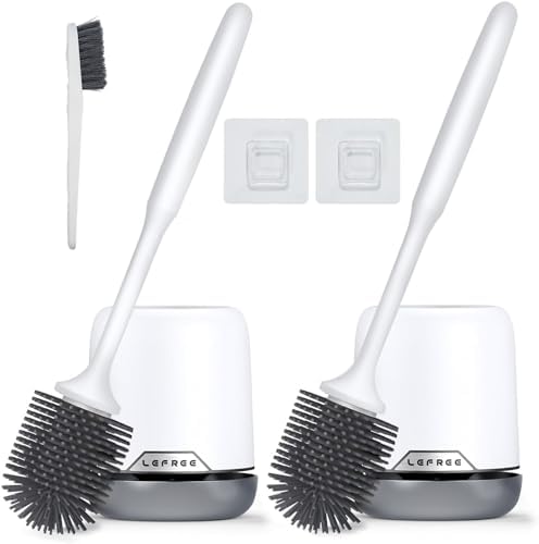 Lefree 2 Pack Silicone Toilet Brush Set with Ventilated Holder, Floor Standing & Wall Mounted Toilet Scrubber
