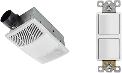 Broan-NuTone 80 CFM 1.5 Sones Bathroom Exhaust Fan and Heater with ENERLITES 15A 120-277VAC Double Paddle Light Switch, White