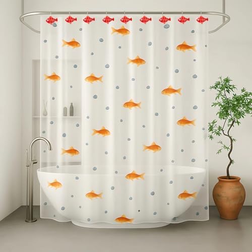 12Pcs Red Fish Shower Curtain Hooks Decorative for Curtain Rods, Cute Animals Shower Curtain Rings, Silver Stainless Steel Metal Shower Curtain Hanger Hooks, Kids Ocean Bathroom Decor Accessories