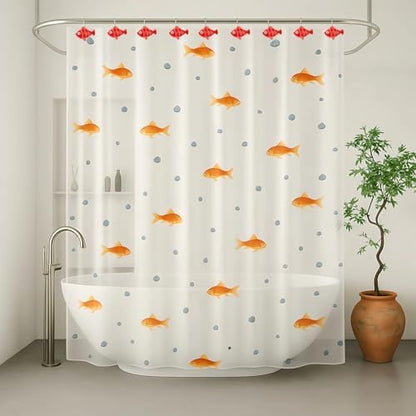12Pcs Red Fish Shower Curtain Hooks Decorative for Curtain Rods, Cute Animals Shower Curtain Rings, Silver Stainless Steel Metal Shower Curtain Hanger Hooks, Kids Ocean Bathroom Decor Accessories