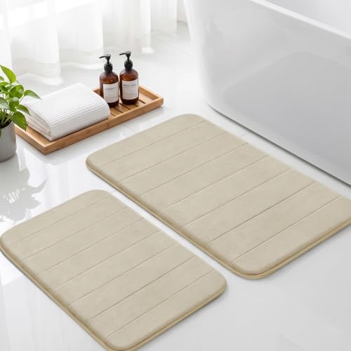 Neween Bathroom Rugs Set 2 Piece, Absorbent Memory Foam Bath Mat, Beige