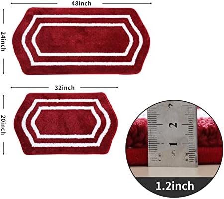COSY HOMEER Extra Thick Bath Rugs Set - Anti-Slip Bath Mats Soft Plush 100% Strong Mirco Polyeste Mat Living Room Bathroom Mat Floor Water Absorbent(Red,20/inch X 32/'' + 24/inch X 48'' - Inches)