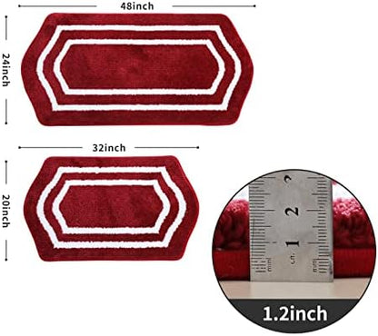 COSY HOMEER Extra Thick Bath Rugs Set - Anti-Slip Bath Mats Soft Plush 100% Strong Mirco Polyeste Mat Living Room Bathroom Mat Floor Water Absorbent(Red,20/inch X 32/'' + 24/inch X 48'' - Inches)