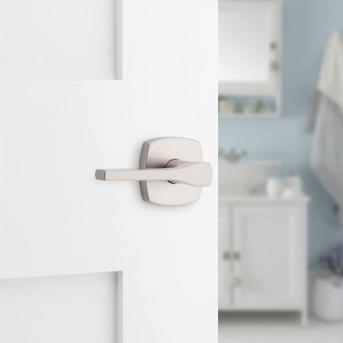 Kwikset Tripoli Lever Interior Privacy Door Handle with Lock, Door Lever For Bathroom and Bedroom, Satin Nickel Reversible Keyless Turn Lock, with Microban Protection