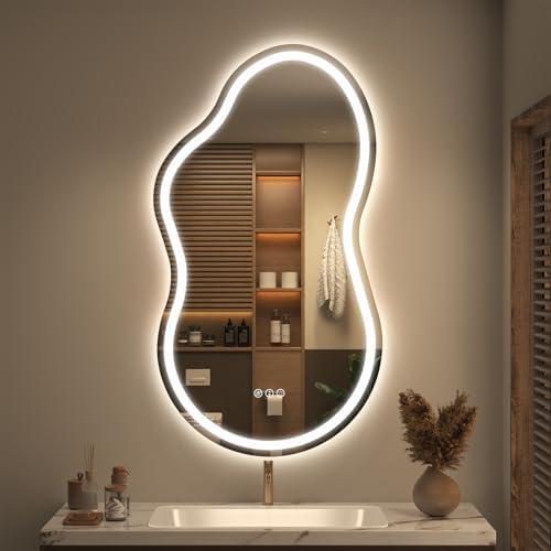 SMIROR 20x36 Irregular Led Lighted Bathroom Vanity Mirror