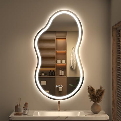 SMIROR 20x36 Irregular Led Lighted Bathroom Vanity Mirror