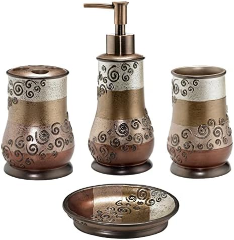 Zahari Home 4pc Miramar Bathroom Accessories Sets Lotion Pump, Tumbler, Tooth Brush Holder and Soap Dish Unique Design Multi Color Bathroom Set