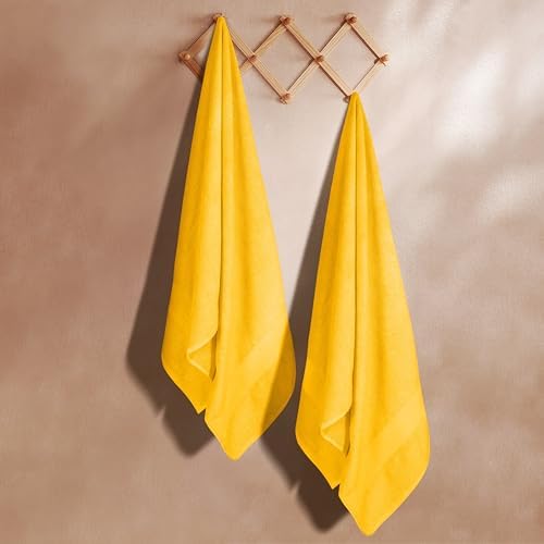 GLAMBURG Premium Cotton Oversized 2 Pack Bath Sheet 35x70-100% Pure Cotton - Ideal for Everyday use - Ultra Soft & Highly Absorbent - Machine Washable - Mustard