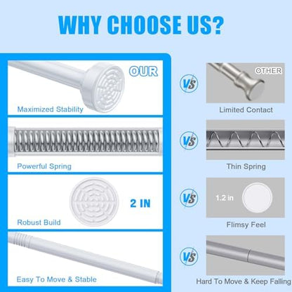 TEECK 2 Pack Shower Curtain Rod, 32-80 inch Adjustable Spring Tension Curtain Rod, Never Rust Anti-Slip Shower Curtain Rod for Bathroom, No Drilling, Never Collapse, Easy to Use, White