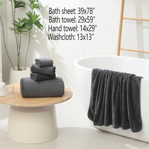 YTYC 39x78 Bath Sheets Set,Towels for Bathroom,Charcoal,6-Pieces