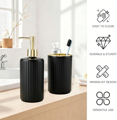 Black Glass Bathroom Accessories Set, Soap Dispenser and Toothbrush Holder