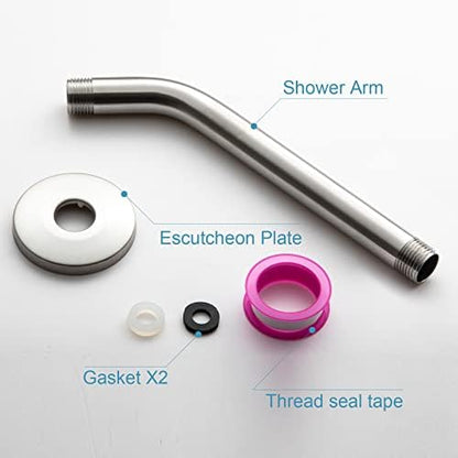 OFFO Shower Arm with Flange, 10 in Brushed Nickel Wall Mount Replacement Angle Shower Head Arm Wall-Mounted For Fixed Shower Head & Handheld Showerhead