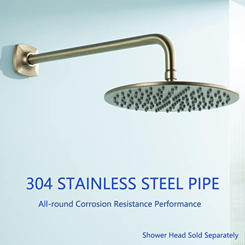16 Inch Shower Arm Wall Mounted, SWHYGER L Shape Stainless Steel Rainfall Showerhead Extension Replacement Pipe Arm with Flange, Brushed Gold,SW-91018-16BG.