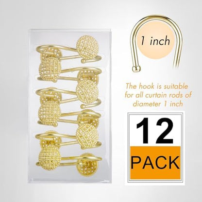 Pearlbee Gold Shower Curtain Hooks, 12Pcs Rustproof Heavy Duty Zinc Alloy