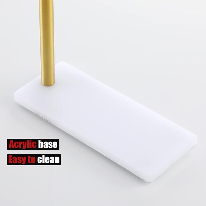 JQK Hand Towel Holder Stand Brushed Gold, Modern Tree Rack Free Standing for Countertop with 12 Inch Bar, 304 Stainless Steel Thicken 0.8mm White Base, HTT170-WG