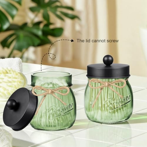 Amolliar 4PCS Bathroom Accessories Set, Green Glass Organizer Sets, Black