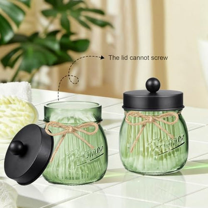 Amolliar 4PCS Bathroom Accessories Set, Green Glass Organizer Sets, Black