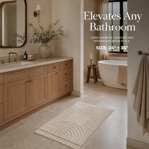KIBAGA Beautiful Boho Rug with Tassels for Bathroom - Soft 2x3 ft Cotton