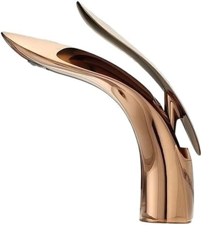 Faucet Faucets Stainless Steel Basin Faucet Tall Short Deck Mounted Bathroom Sink Mixer Tap Hot and Cold Water(Rose Gold) Faucet
