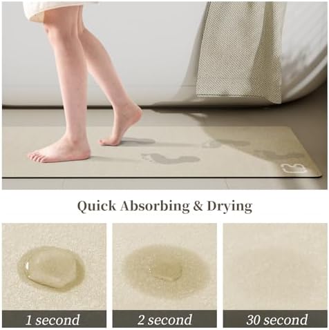 Diatomaceous Earth Bath Mat Stone Bath Mats for Bathroom,17"x27.5",Beige