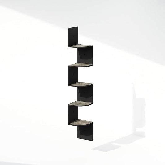 Furinno Rossi 5-Tier Floating Corner Shelf for Wall, Corner Zigzag Shelf Wall Mounted, Radial Wall Mount Shelves, for Home Office, Living Room, Bedroom, Bathroom, French Oak