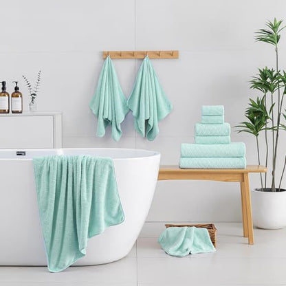 Hailea Luxury Bath Towels Set - 12 Piece (4 Large Bath Towels,4 Hand Towels,4 Washcloths), 100% Microfiber,Extra Absorbent Super Soft & Quick Dry,Complete Family Pack for Bathroom Gym Pool,Mint Green
