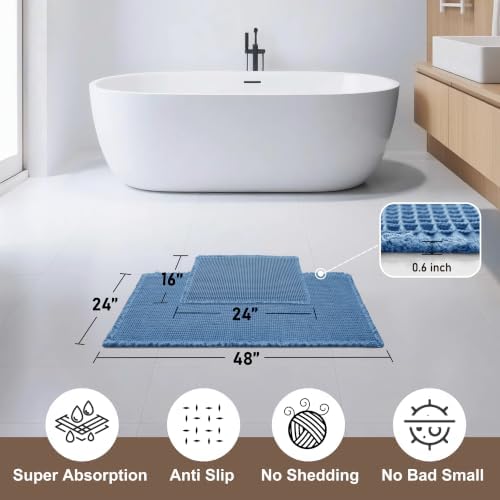 JIUZHEN Set of 2 Waffle Bathroom Rugs Non Slip Bath Mats 16"x24"+24"x48"