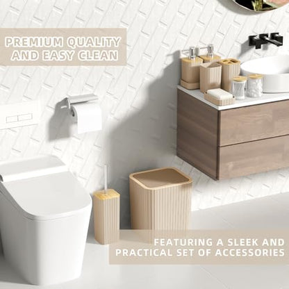 XLHOMO Bathroom Set- 25PC Beige Bathroom Set, Bathroom Set with Shower Curtain and Rugs, Beige Shower Curtain Set, Toilet Brush, Bathroom Trash Can